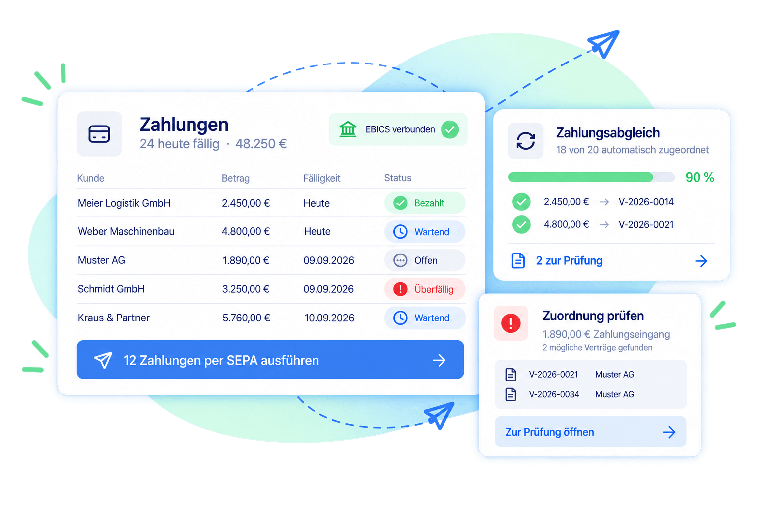 Zahlungsübersicht mit SEPA-Ausführung und automatischem Zahlungsabgleich